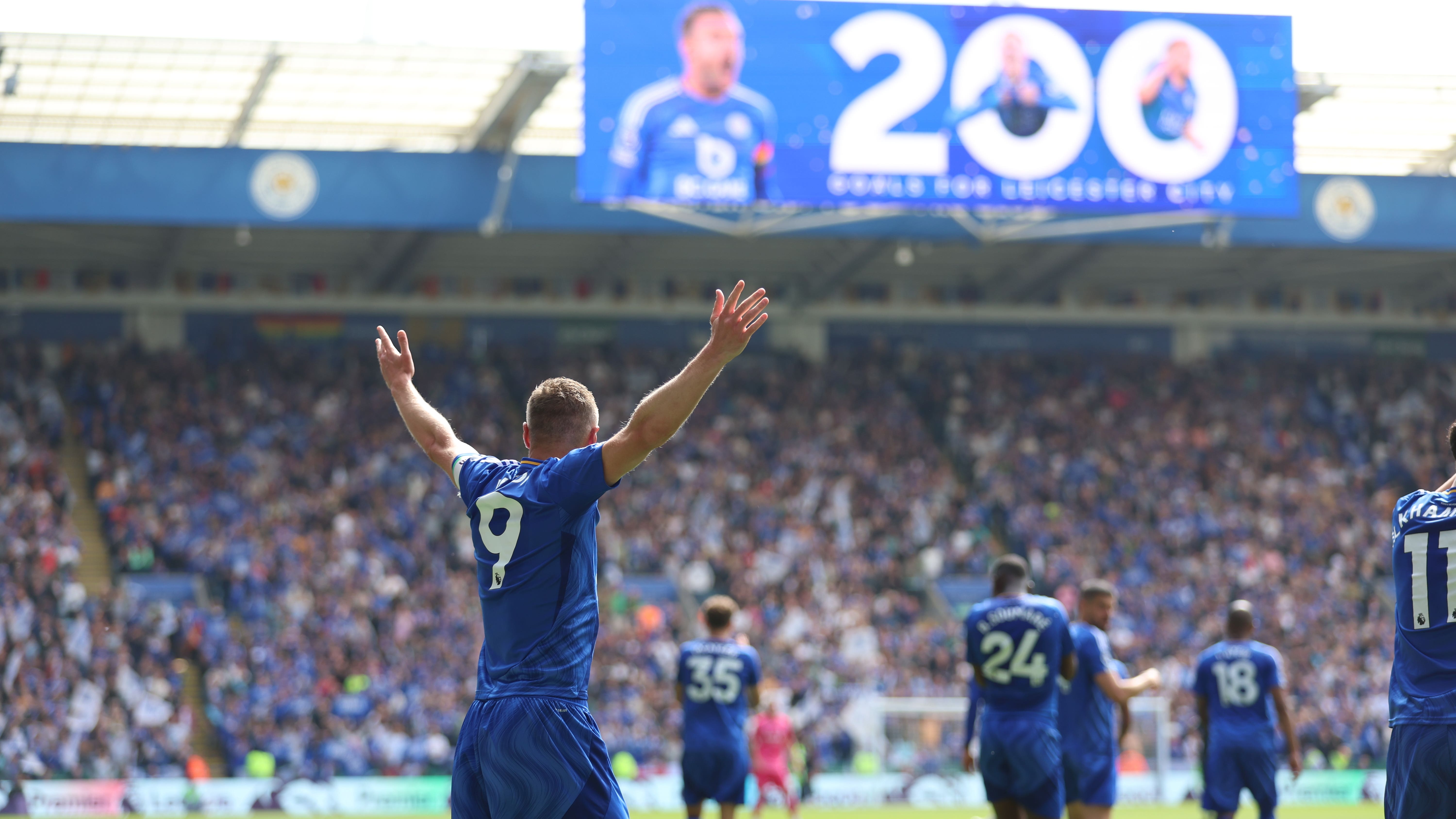 Jamie Vardy notched his 200th goal for the club in his 500th and final appearance (Nigel French/PA)