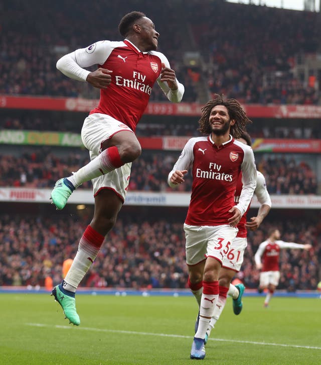 Danny Welbeck celebrates scoring his first and Arsenal's second goal