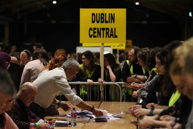 Votes are counted at Dublin’s RDS (Brian Lawless/PA)