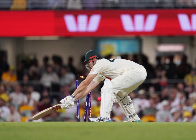 Australia’s Cameron Green is bowled by England’s Brydon Carse, not pictured