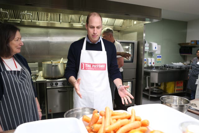 The Duke of Cambridge joins volunteers at homelessness charity The Passage in central London