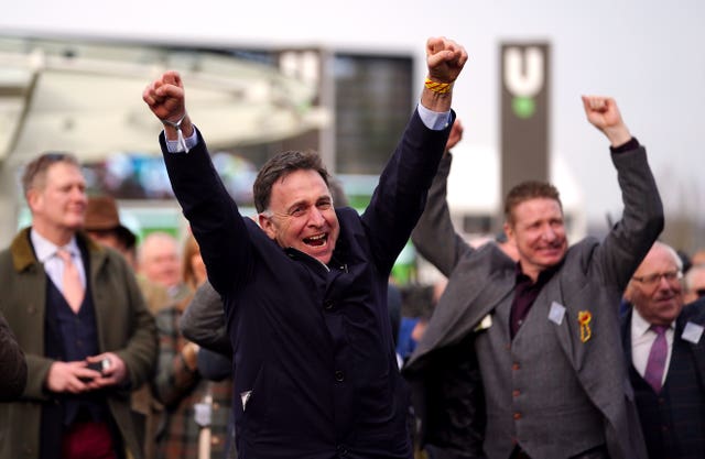 Henry de Bromhead celebrates after Honeysuckle triumphed in the Champion Hurdle 