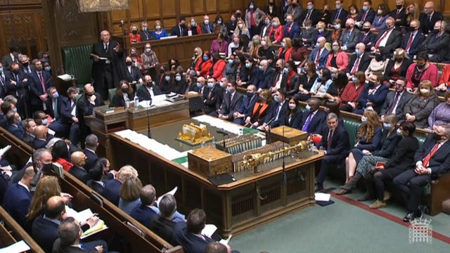 A view of the opposition benches during Prime Minister’s Questions in the House of Commons