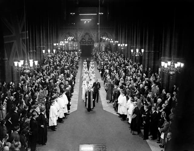 The wedding procession inside the Abbey