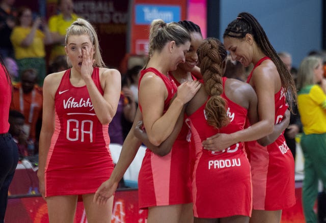 England’s Helen Housby (left) reacts after defeat by Australia in the 2023 netball World Cup final