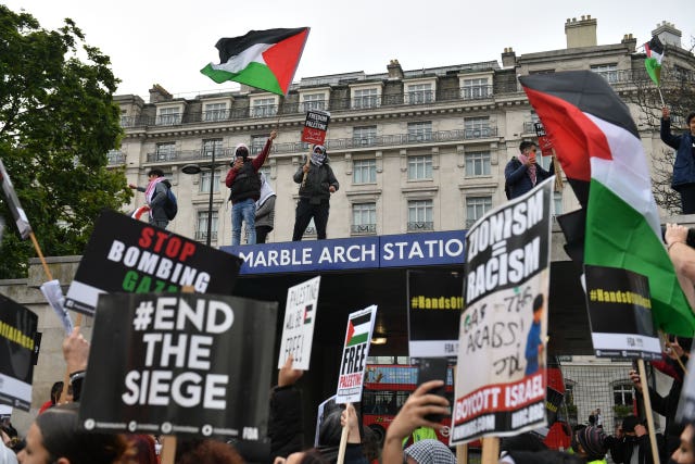 People gather at Marble Arch in central London 