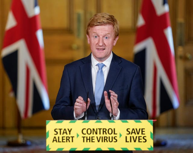 Culture Secretary Oliver Dowden announced on Saturday that elite sport events would begin again next week behind closed doors (Andrew Parsons/10 Downing Street/Crown Copyright/PA)