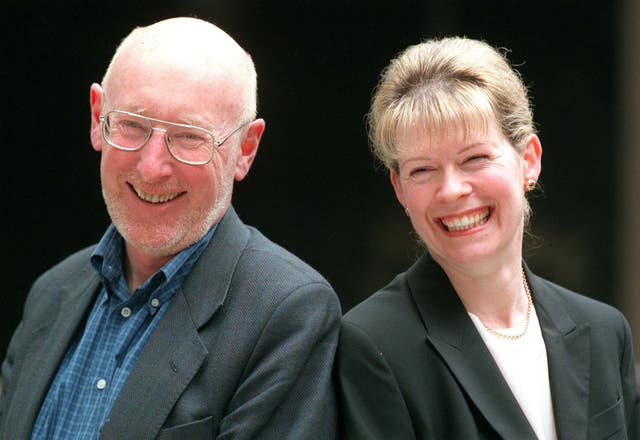 Sir Clive Sinclair with his replacement as Mensa chair Julie Baxter