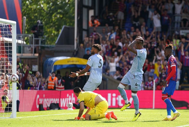Wilfried Zaha scores from the rebound of his saved penalty
