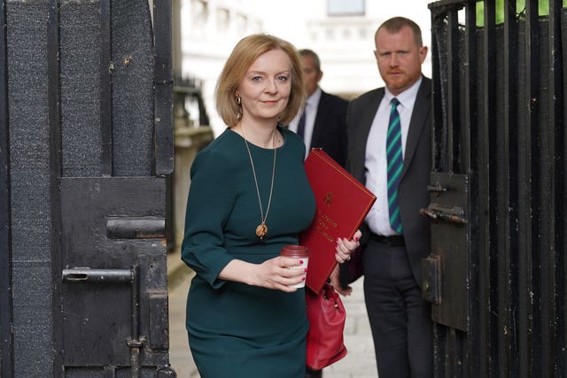 Foreign Secretary Liz Truss faced questions from the awaiting media when arriving for Cabinet