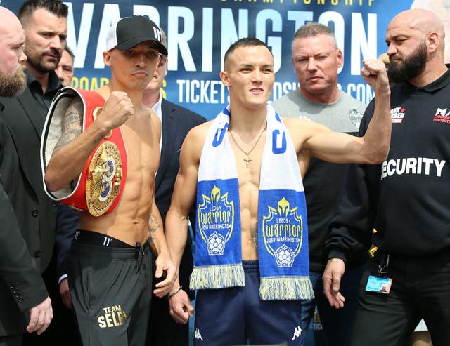 Lee Selby and Josh Warrington during the weigh-in (Nigel French/PA)