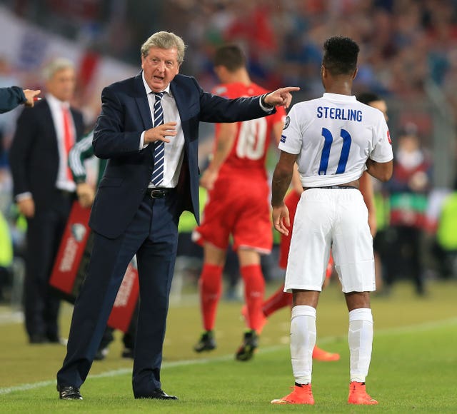 England manager Roy Hodgson gave future captain Raheem Sterling some instructions from the touchline at St Jakob-Park Stadium (Mike Egerton/PA)