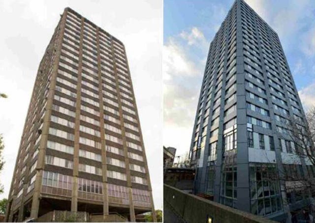 Grenfell Tower before and after refurbishment