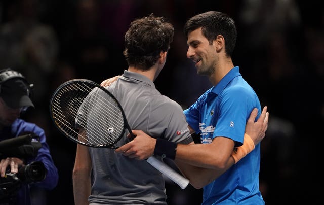 Novak Djokovic congratulates Dominic Thiem on his victory