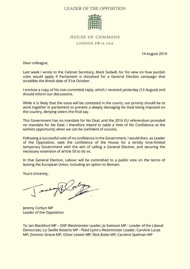 Corbyn's letter