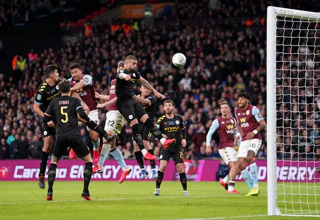 Engels saw his late header pushed against the post by Claudio Bravo (John Walton/PA).