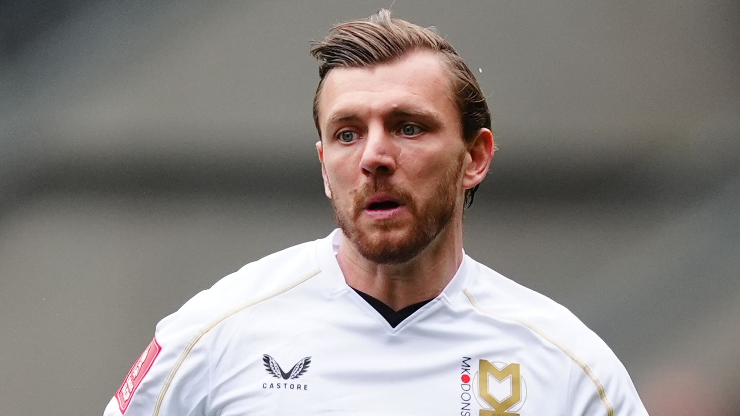 Milton Keynes Dons’ Alex Gilbey during the Emirates FA Cup first round match at Stadium MK, Milton Keynes. Picture date: Sunday November 3, 2024.