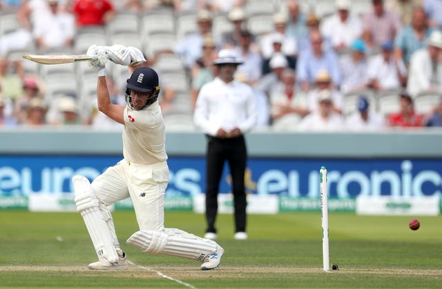 Jack Leach hits a four in his innings of 92 against Ireland