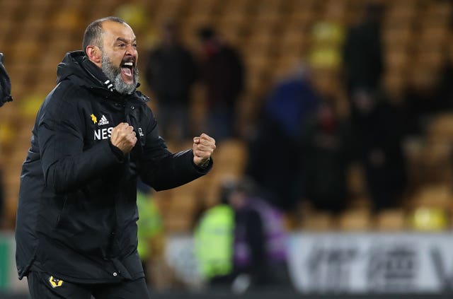 Wolves manager Nuno Espirito Santo celebrates the FA Cup victory over Manchester United