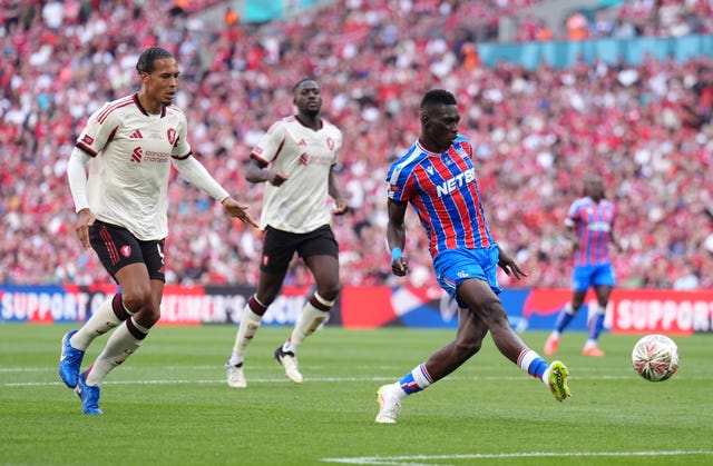 Ismaila Sarr scores Palace's second-half equaliser, which took the match to penalties