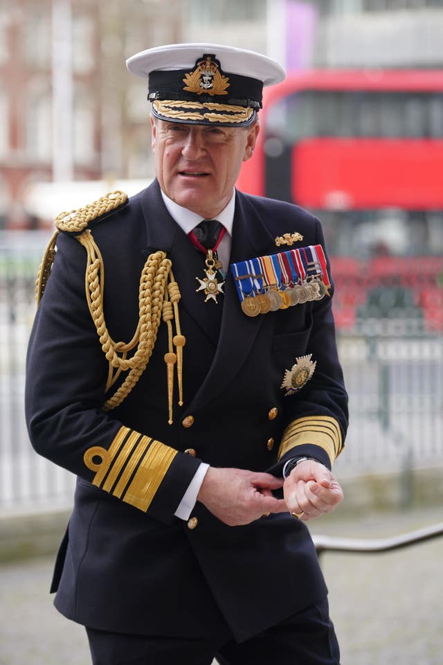 First Sea Lord, Admiral Sir Ben Key arriving for a service of thanksgiving to mark the 200th anniversary of the RNLI, at Westminster Abbey in London