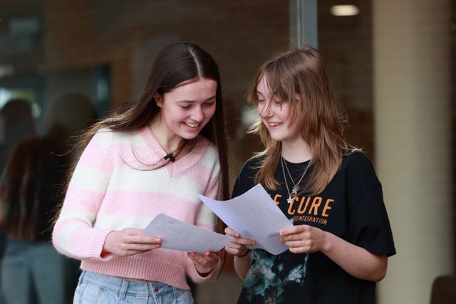 Ava Donnelly and Dulcie Maguire receiving their GCSE results at Assumption Grammar School in Ballynahinch 