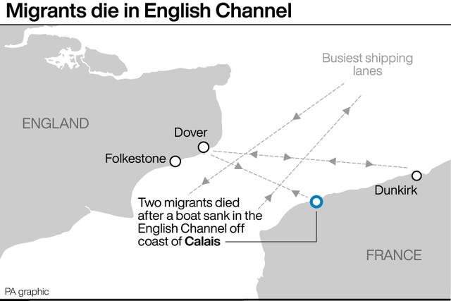 Map showing location of migrant boat tragedy in English Channel