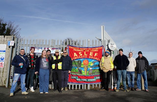 Southeastern train drivers outside Ramsgate station