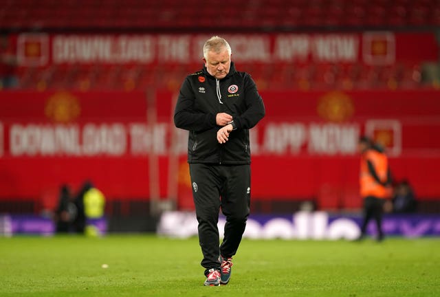 Sheffield United manager Chris Wilder reacts following defeat at Old Trafford