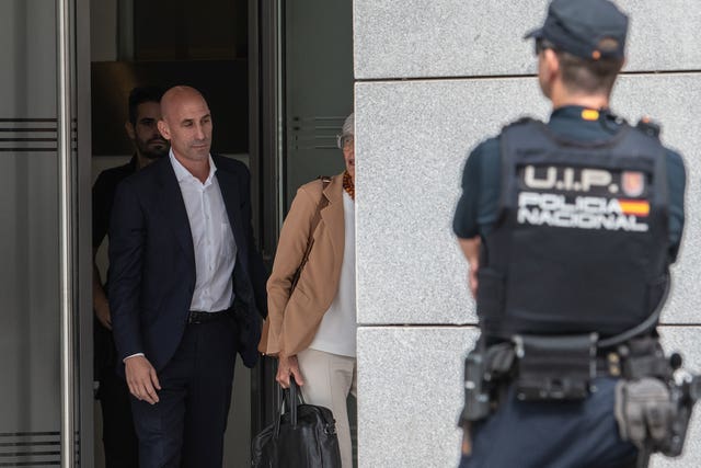 Former Spanish football federation president Luis Rubiales leaves a court in Madrid