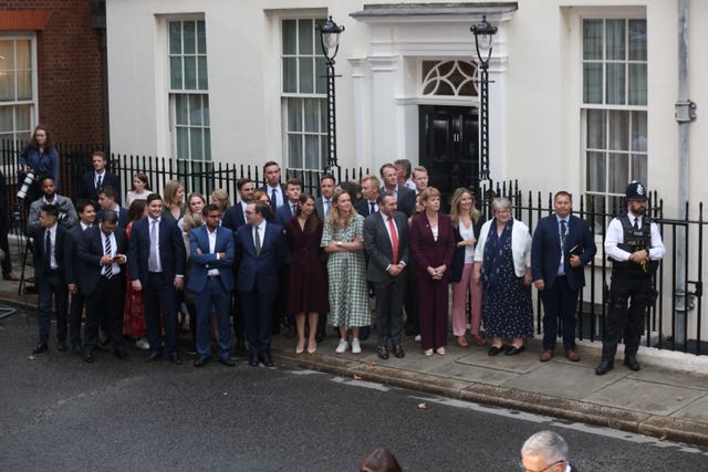 Work and Pensions Secretary Therese Coffey, third from right, was among those waiting for the new Prime Minister Liz Truss to arrive in Downing Street, London