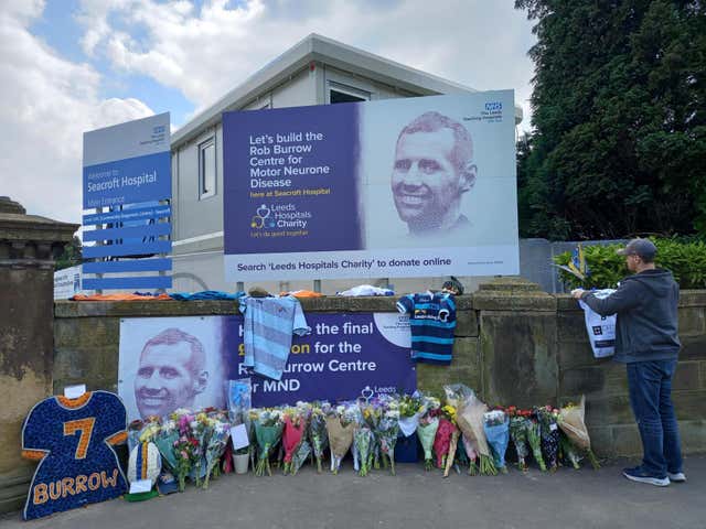 Tributes to Rob Burrow outside Seacroft Hospital in Leeds
