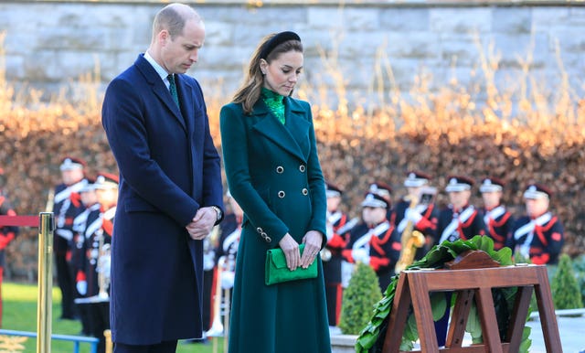 The Duke and Duchess of Cambridge attending a wreath-laying ceremony as part of their visit to the Garden of Remembrance in Dublin