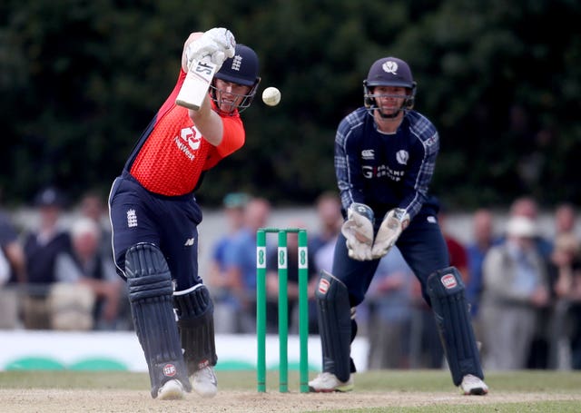 England's Eoin Morgan batting against Scotland in an ODI at the Grange in Edinburgh.