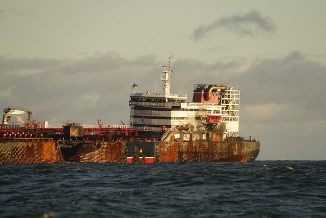 The US oil tanker MV Stena Immaculate which was struck by the Solong container ship (Danny Lawson/PA)