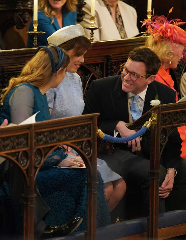 Princess Beatrice (left), Princess Eugenie and Jack Brooksbank