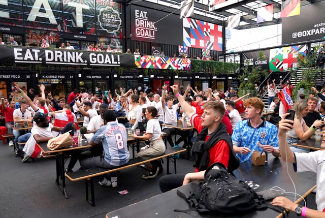 Fans at BOXPARK in Croydon for the Euro 2020 semi-final between England and Denmark