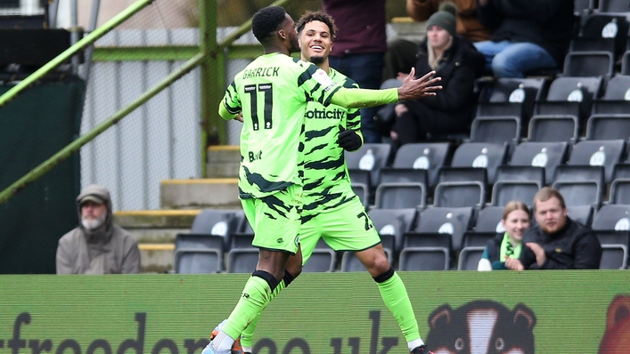 Forest Green’s Jordon Garrick, left, scored the winner (Nigel French/PA)