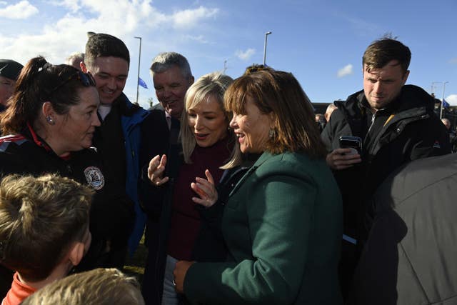 First Minister Michelle O’Neill and Sinn Féin president Mary Lou McDonald meet locals on the Garvaghy Road