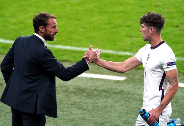 John Stones (right) is congratulated by manager Gareth Southgate