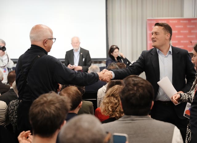 Wes Streeting (right) after speaking at the Progress Conference in London