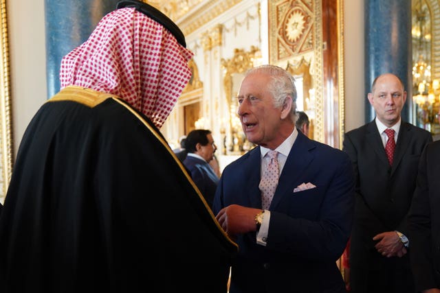 The King speaks to guests  (Jacob King/PA)