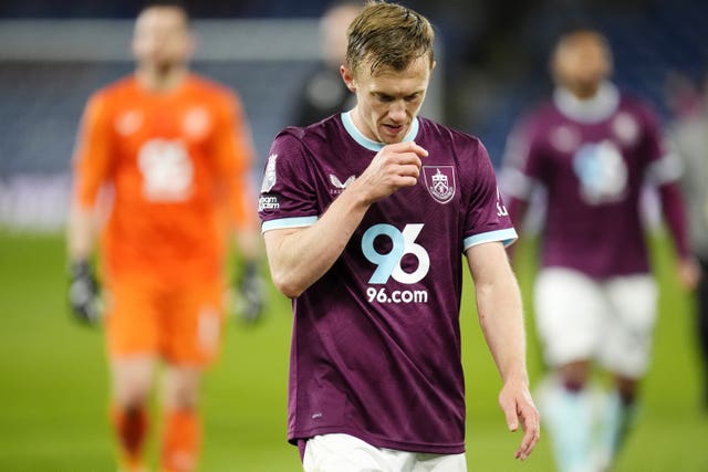 Burnley’s James Ward-Prowse is downcast after relegation is confirmed with a defeat