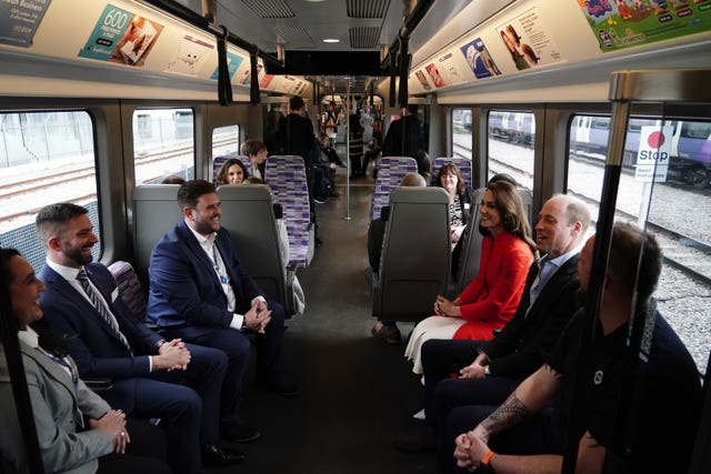 The Prince and Princess of Wales travel on London Underground’s Elizabeth line in central London