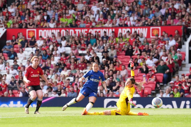 Chelsea’s Fran Kirby (centre) scored the sixth