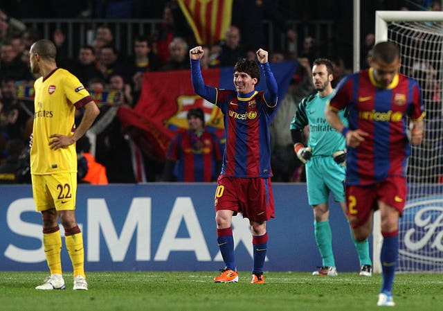 Messi celebrates completing the scoring from the penalty spot (Dave Thompson/PA)
