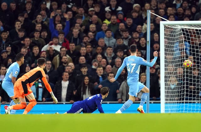 Phil Foden right, opened the floodgates with City's first goal against Leeds at the Etihad in December 