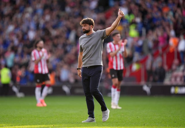 Southampton manager Russell Martin salutes the fans