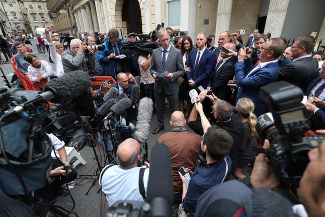 Ben Stokes, centre right, outside Bristol Crown Court