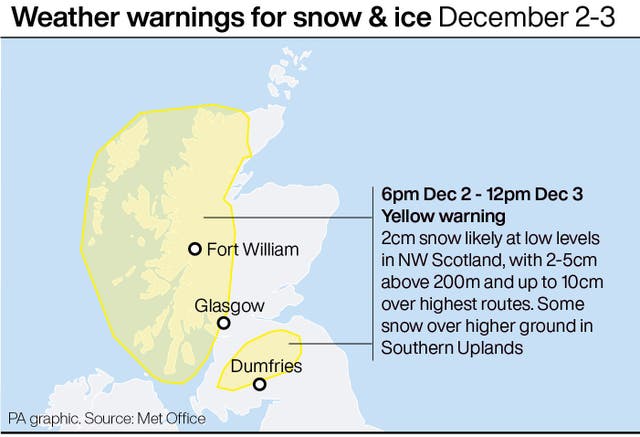 Weather warnings for snow & ice December 2-3